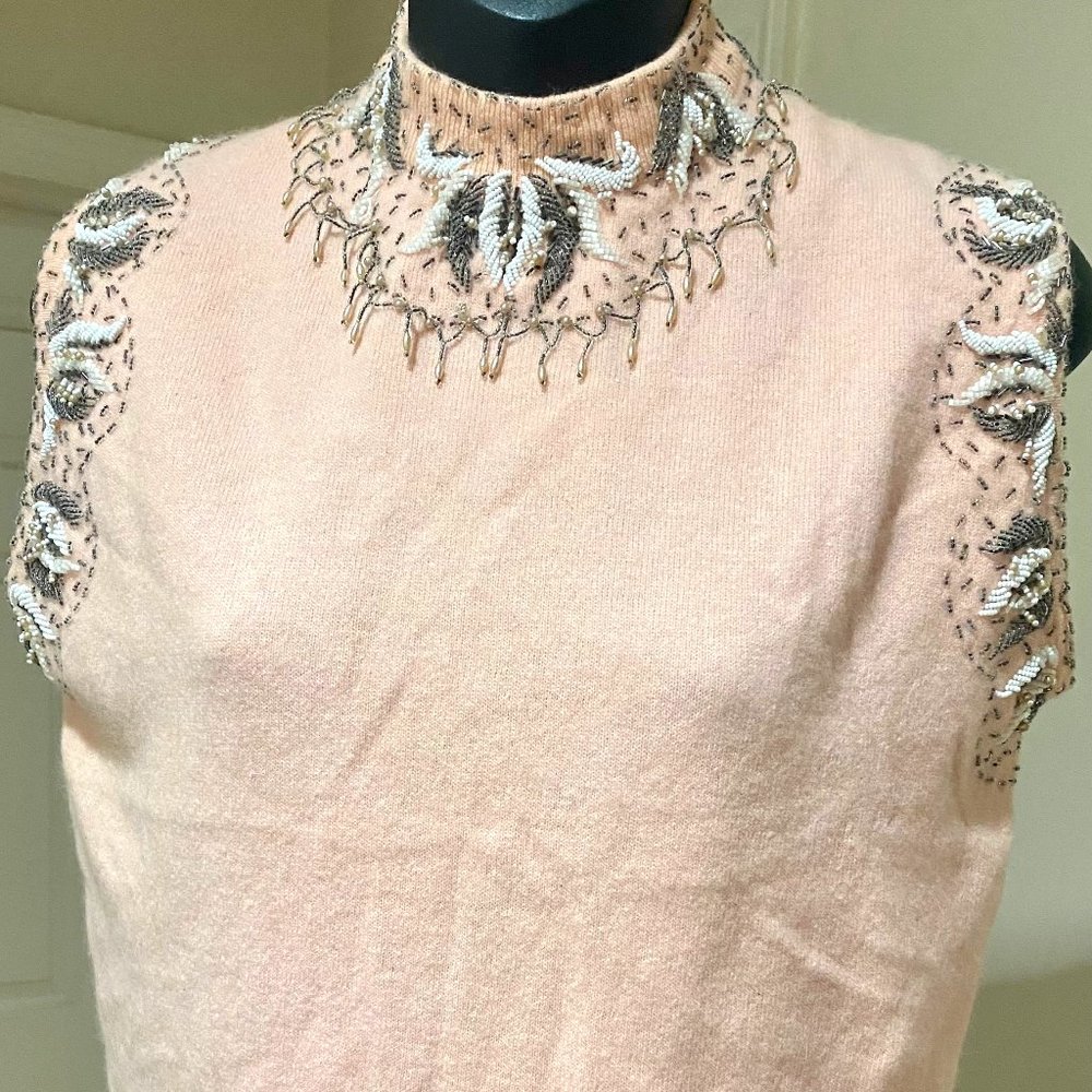 Classic Vintage Beaded Sleeveless  Mock Turtleneck Sweater  ~ Size 8